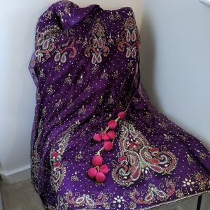 Purple rhinestone lehenga with hot pink duputta
